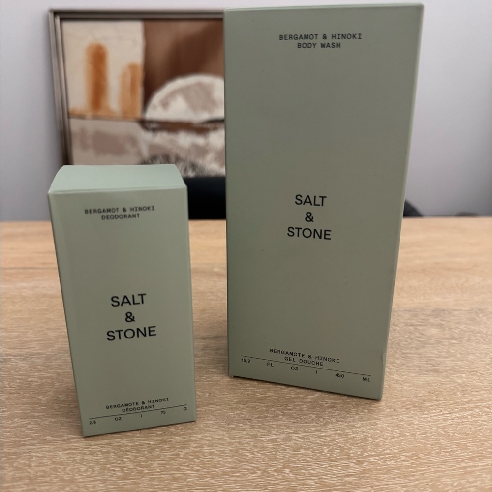 New Salt & Stone Bundle - Bergamot & Hinoki Body Wash & Deodorant - Full Size